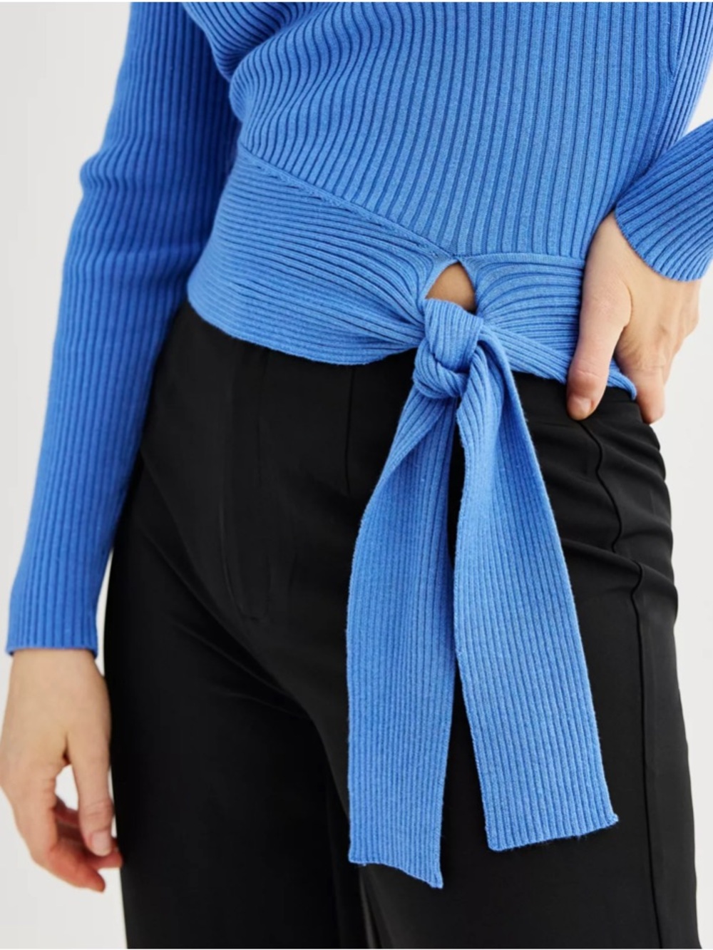 Women's INTEMPO™ Tie Front Rib Sweater - Picture 4 of 9